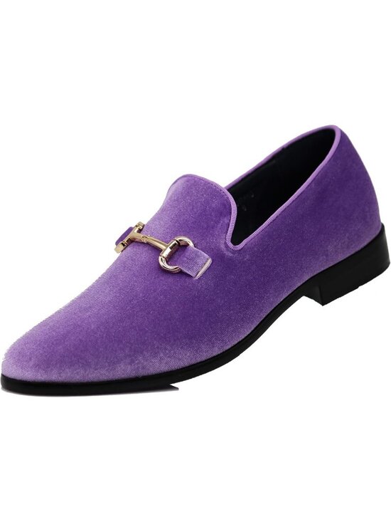 Men\'s Plain Lavender Vintage Velvet Loafer Metal Buckle Slip On Classic Shoes main image 6
